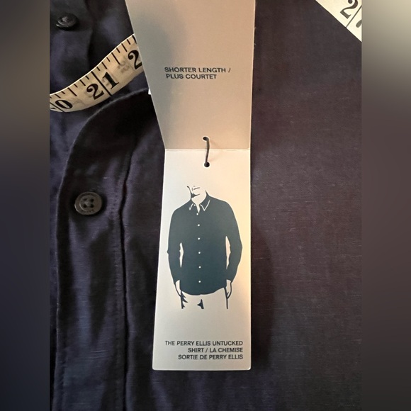 Perry Ellis | Men’s Linen Blend Navy Blue Front Open Shirt; Size XL (tall) NWT - Picture 7 of 15